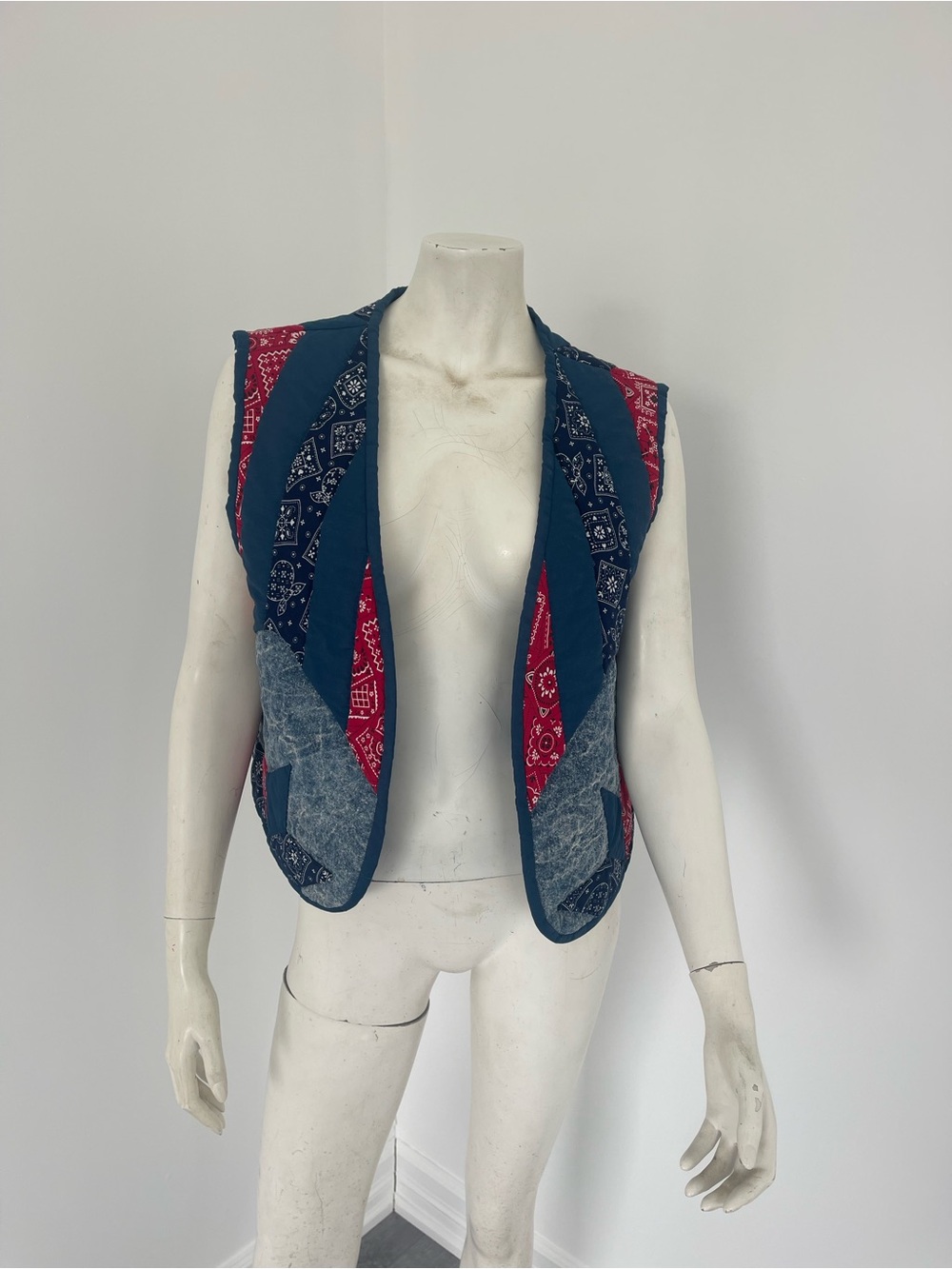HANDMADE QUILTED Patchwork Bandana Vest - Teal & Red